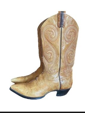 Larry Mahan Tan Leather Cowboy Boots